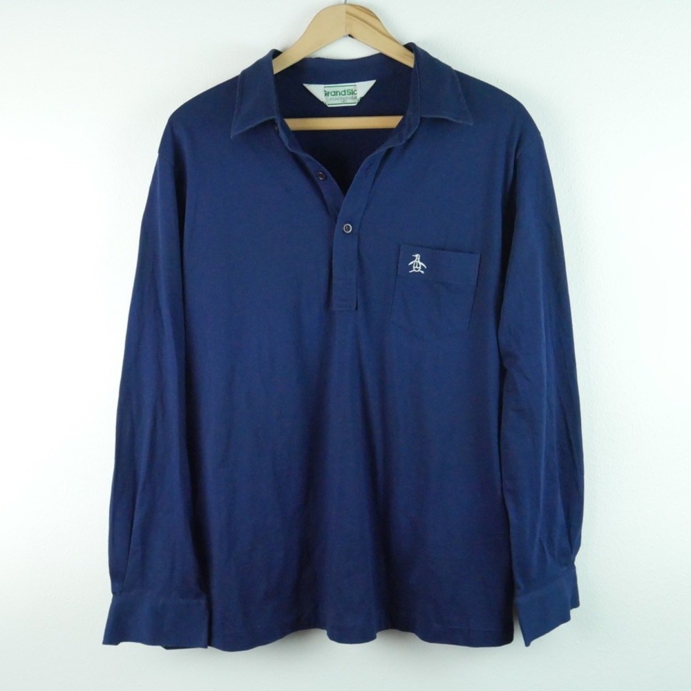 Vintage Grand Slam Munsingwear Navy Blue Long Sleeve Polo Shirt Penguin Medium
